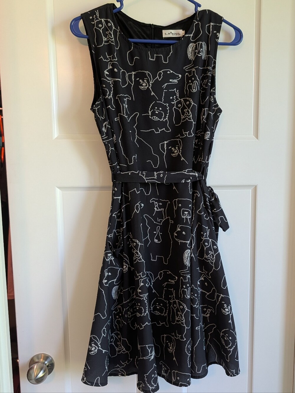 LA Soul Black & White Dog Print Sleeveless Dress